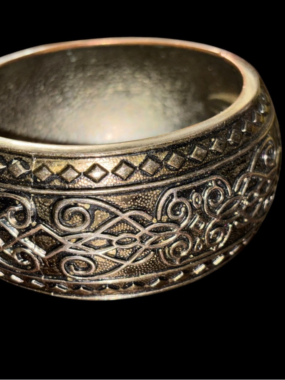 Vintage Engraved Metal like or Silvertone Cuff Bracelet - Antique Finish - Picture 2 of 5